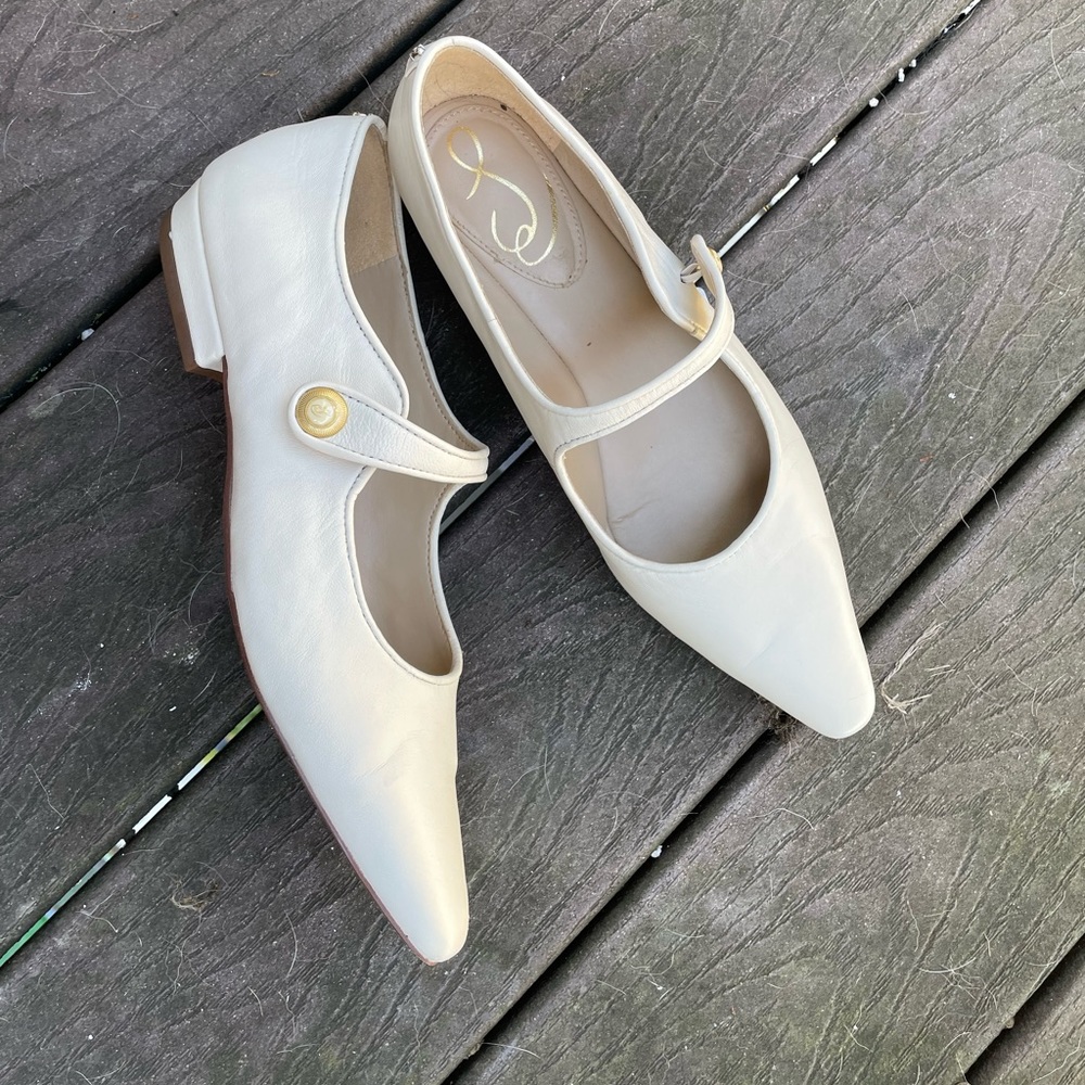 Sam Edelman white pointed toe Mary Jane flats